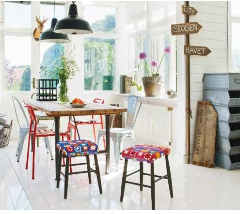 Scandinavian style white country bohemian kitchen industrial dining